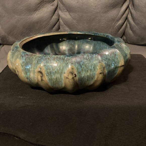 VTG 1960's Brush McCoy Scalloped Pottery Planter/Rose Bowl Vase-Blue/Green-EUC - Picture 8 of 9